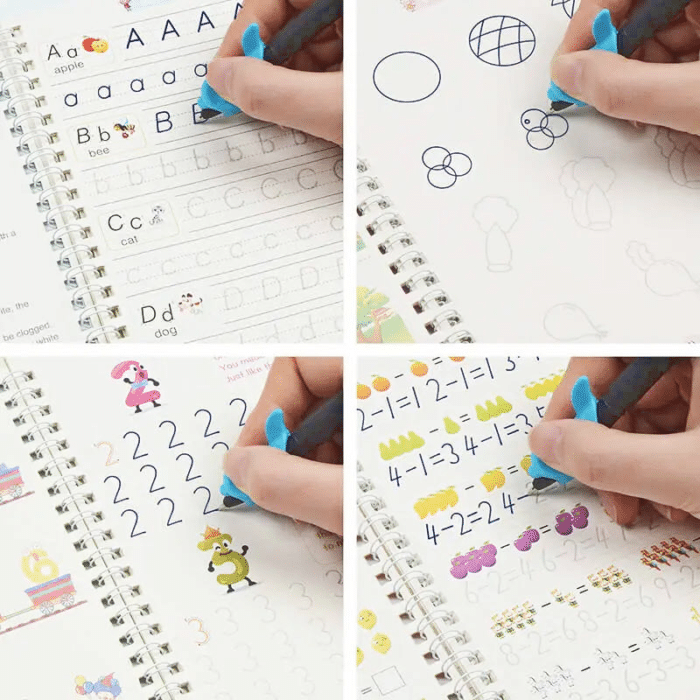 Sank Magic Book Practice | Sank Magic Book For Montessori Children Tracing Handwriting First Pre-school Baby Learning Books For Kids (4 Books + Magic Pen With 10 Ink Refills)