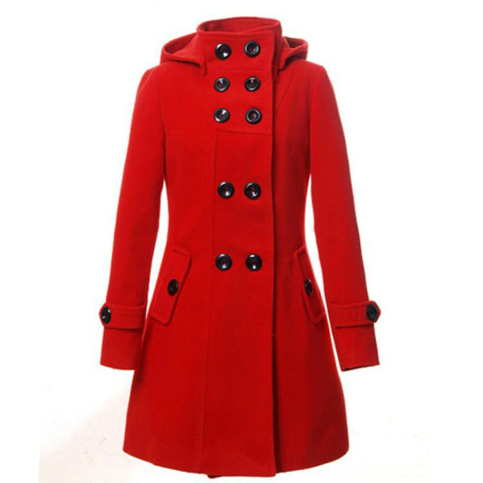 Women’s Hooded Double Breasted Trench Wool Coat Long Winter Jackets Outerwear