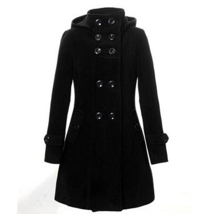 Women’s Hooded Double Breasted Trench Wool Coat Long Winter Jackets Outerwear