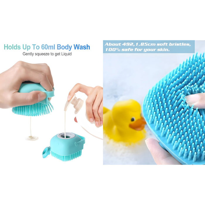 Set of 2 Soft Silicone Massage Bath Brushes with Soap Dispenser and Easy-Clean Design